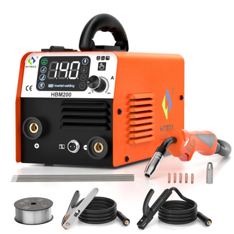 HITBOX 3 en 1 Compact Poste à souder MIG Sans Gas 140A 230V Poste à Fil Fourré MIG ARC Lift TIG avec Torche divisée 2M (HBM200)
