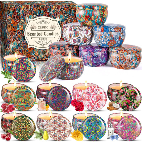 ZHHGOO Bougie Parfumée Kit,16 PCS Bougies Parfumée Cadeau Femme,Naturel Cire de Soja Bougie Decorative Bougie Aromathérapie pour