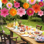 BestoFun Ensemble de 12 Éventails en Papier et Pompons en Papier Rose et Orange, Guirlande Suspendue pour Mariage, Anniversaire,