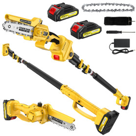 Mini Tronçonneuse a Batterie avec Perche Télescopique, 2 en 1 Tronconneuse avec 1000W Moteur & 2 Batteries de 2.0Ah, Tronconneus