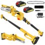 Mini Tronçonneuse a Batterie avec Perche Télescopique, 2 en 1 Tronconneuse avec 1000W Moteur & 2 Batteries de 2.0Ah, Tronconneus