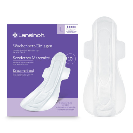 Lansinoh I Serviettes Hygiéniques pour Saignement Post-Partum - Protection Jour & Nuit - Ultra Absorbantes avec Ailettes - Anti-