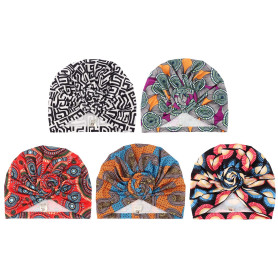 DRESHOW 5 Pièces Turban Africain pour Femme Bonnet Pré-noué Bonnet Chimio Casquette de Perte de Cheveux Chapeau