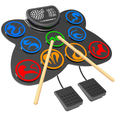 Batterie Électronique, CNAPXAIA Kit Batterie Enfants Portable avec Haut-parleur Stéréo Intégré, Batterie Instrument de Musique e