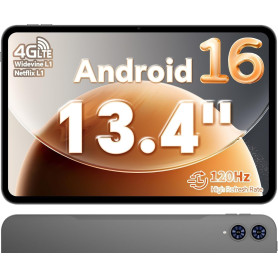 TECLAST T65 Tablette 13.4" Android 16, Écran 120Hz, Dual SIM 4G LTE, 2.2 GHz Octa-Core, 26 Go RAM + 128 Go ROM, Widevine L1, 800