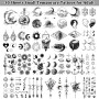 Acevegue 30 Feuilles Tatouage Ephemere, Faux Tatouage Adhésif Pour Adultes Avec Planète Soleil Lune Etoiles Cœur, Noir 3D Réalis