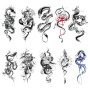 Qiwenr 10 Feuilles Tatouage Temporaire de Dragon, Tatouages Dragon Noir pour Homme Femme, Tattoo Temporaire, pour Halloween, Cos