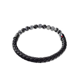 Bracelet en Perles Noir en Cuir pour Homme - Tommy Hilfiger