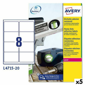 Lot de 5 Étiquettes Adhésives Avery pour Imprimante L4515 - 99,1 x 67,7 mm - Blanc