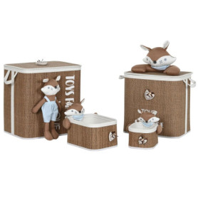 Panier à linge enfant Home ESPRIT bleu marron naturel - Lot de 4 pièces