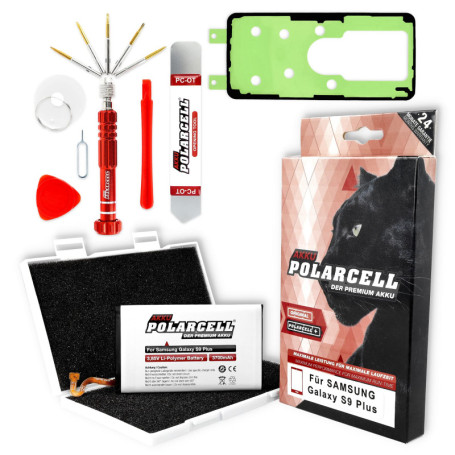 Batterie PolarCell pour Samsung Galaxy S9 Plus avec Kit d'Outils et Adhésif - 3700mAh
