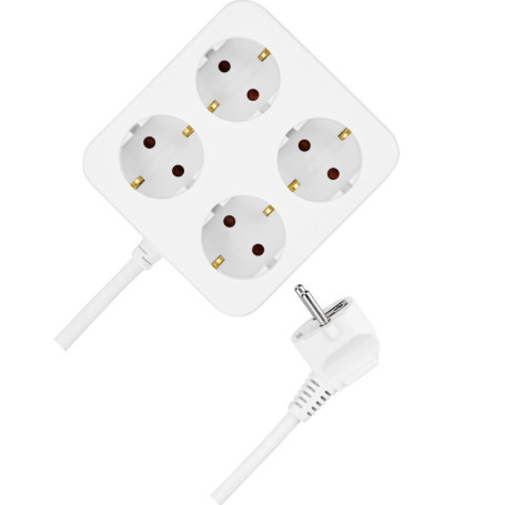 Multiprise Carrée REV à 4 Prises - Câble 1,4 m Blanc