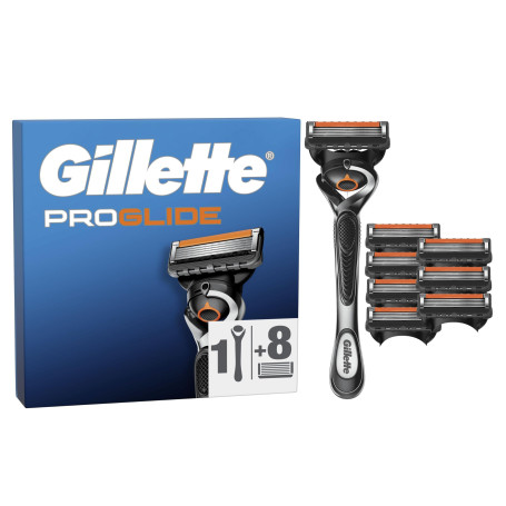 Gillette Rasoir Pour Hommes Proglide Et 8 Recharges, Manche Réutilisable Et Cartouches A 5 Lames, Tête De Rechange Avec Une Band