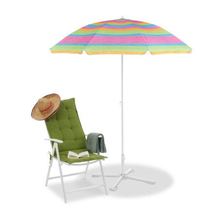 Parasol de Plage Rayé Relaxdays - Hauteur Réglable et Protection UV 50+