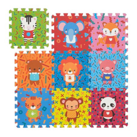 Tapis de Jeu Animaux Relaxdays - Puzzle Multicolore 86x86 cm
