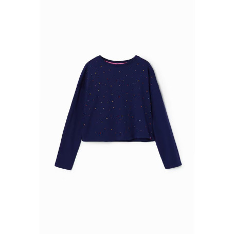 T-shirt à Manches Longues Fille en Coton Bleu - Desigual