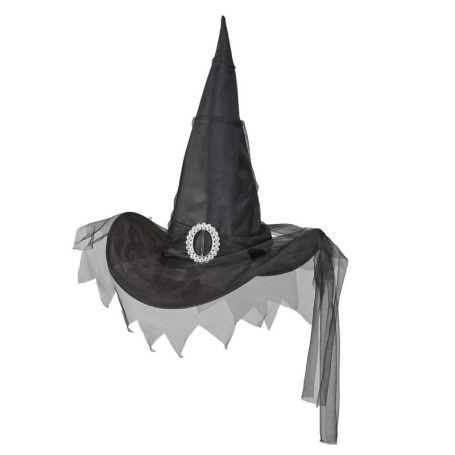 Chapeau de Sorcière Noir avec Tulle pour Halloween