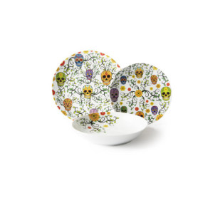 Service de 18 Assiettes en Porcelaine Excelsa avec Motif Crânes