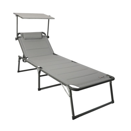 Chaise Longue XXL en Aluminium avec Pare-Soleil - Gris Clair