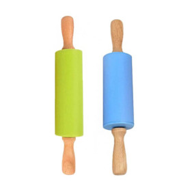 CENPEK Lot de 2 Mini Rouleaux à Pâtisserie pour Enfants - Silicone Antiadhésif