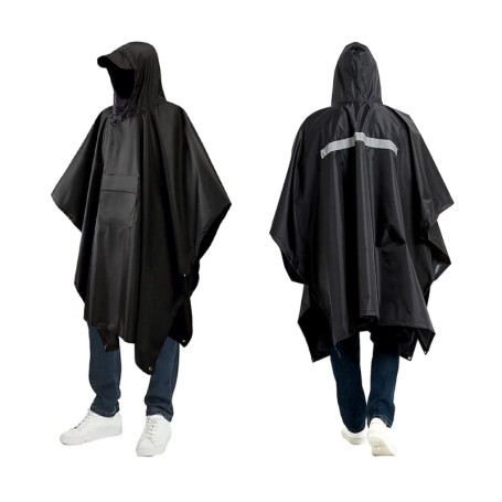 Poncho de Pluie Multifonctionnel LEDWARNING - Cape 3 en 1 Noir avec Réfléchissant