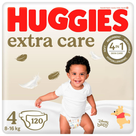 Couches Huggies Extra Care Taille 4 - 120 pièces pour bébés de 8 à 16 kg