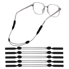 Dokeno Lot de 5 Cordons Réglables pour Lunettes en Silicone Noir