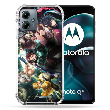 Coque Renforcée Multicolore pour Motorola G14 - Protection Manga Demon Slayer