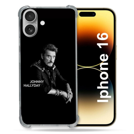 Coque Renforcée Cokitec pour iPhone 16 - Protection Johnny Hallyday Noir