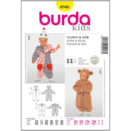 Patron de Couture Burda B4946 - Costume Clown et Ours pour Adultes