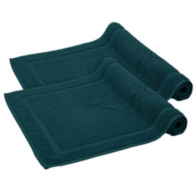 Lot de 2 Tapis de Bain en Coton Bleu Pétrole - Absorbants et Lavables