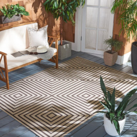 Tapis Rectangulaire Géométrique Safavieh pour Intérieur et Extérieur - Crème/Marron 91 x 152 cm