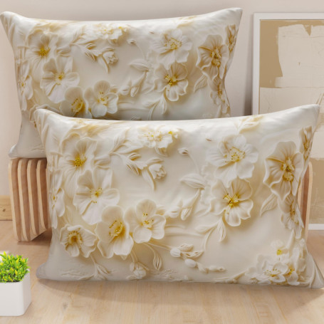 Paire de Taies d'Oreiller Florales en Microfibre - 40 x 80 cm