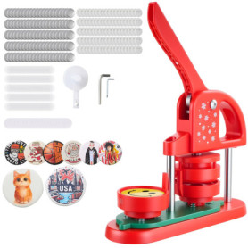 Machine à Badges VEVOR 58 mm avec 100 Kits de Consommables - Presse Épingles DIY Rouge