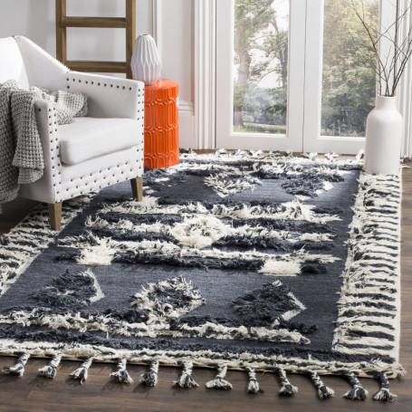 Tapis en Laine Touffeté à la Main Safavieh Palmas - Boho Chic Anthracite/Ivoire 160x228 cm