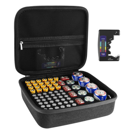 Linkidea Boîte de Rangement Rigide pour Batteries avec Testeur - Capacité 76 Piles