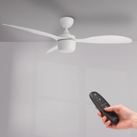 Ventilateur de Plafond LED Blanc Lin avec Télécommande - 132 cm, Silencieux et Économique