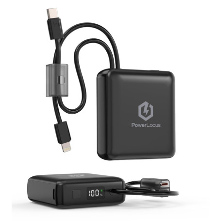 PowerLocus Batterie Externe 10000mAh avec Charge Rapide et Câble Intégré