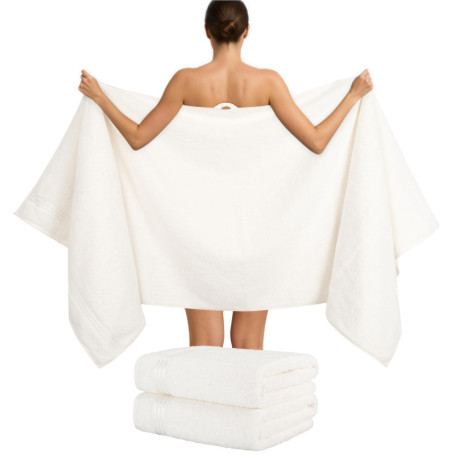 Lot de 2 Serviettes de Bain Extra Grandes en Coton 80x200 cm - Crème