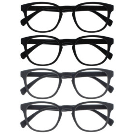 Pack de 4 Lunettes de Lecture Rétro Rondes Noir et Gris Mat - OPULIZE