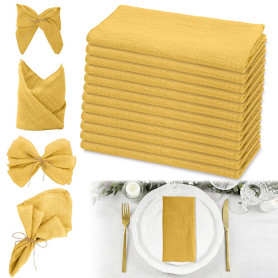 Lot de 12 serviettes en tissu en coton, jaune moutarde, serviettes en coton, 43 x 43 cm, serviettes de table réutilisables, pour