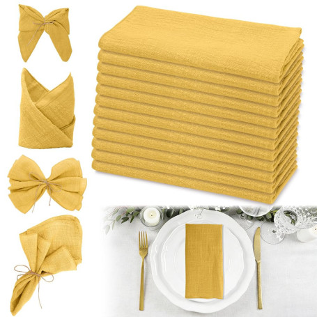 Lot de 12 serviettes en tissu en coton, jaune moutarde, serviettes en coton, 43 x 43 cm, serviettes de table réutilisables, pour