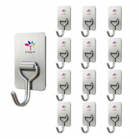 Lot de 12 crochets adhésifs en acier inoxydable - EINFAGOOD