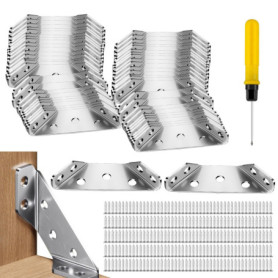 Lot de 60 Équerres de Fixation Renforcées en Acier Inoxydable avec Vis et Tournevis