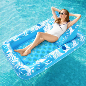 Chaise Longue Flottante Sloosh avec Dossier Réglable et Porte-Gobelet - Bleu