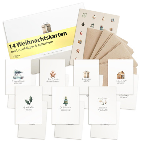 Lot de 14 cartes de Noël élégantes avec enveloppes