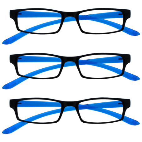 Pack de 3 Lunettes de Lecture Noir et Bleu Lumineux - +2,50 Dioptries