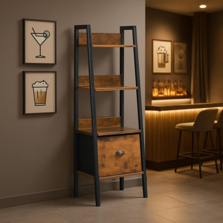 Étagère de Bar Vintage avec Tiroirs - Rangement Pratique pour Bouteilles et Verres