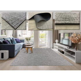 Tapis Vinyle Tressé Beige Antidérapant pour Salon et Cuisine - 240x170 cm