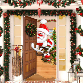 Bannière de Porte de Noël Père Noël 180x90cm - Décoration Festive Multicolore